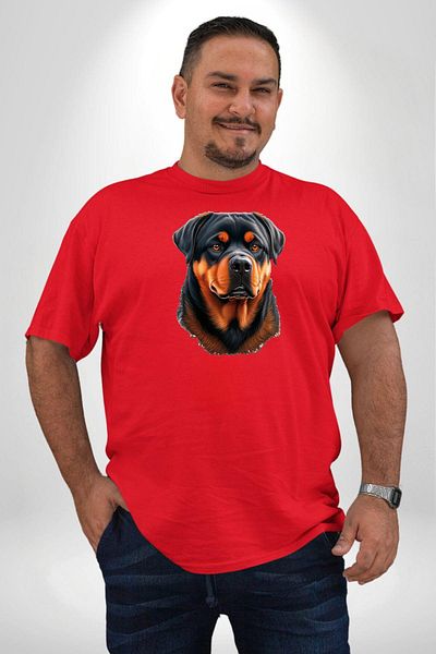 Angemiel تي شيرت Rottweiler A Secere باللون الأحمر مقاس كبير للجنسين - مطبوع من الأمام