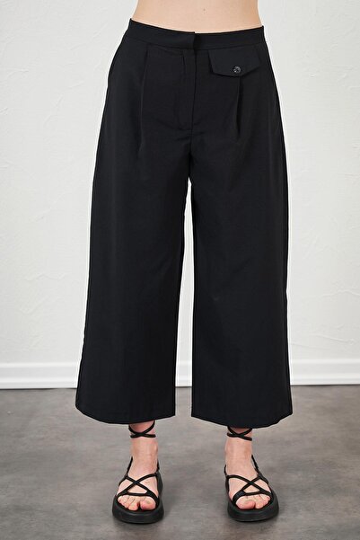 TENA Women's Black Short Palazzo Poplin Trousers