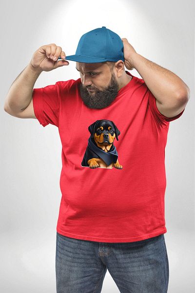 Angemiel تي شيرت Rottweiler Puppy Dog - أحمر، مقاس كبير، للرجال والنساء للجنسين أساسي مطبوع من الأمام