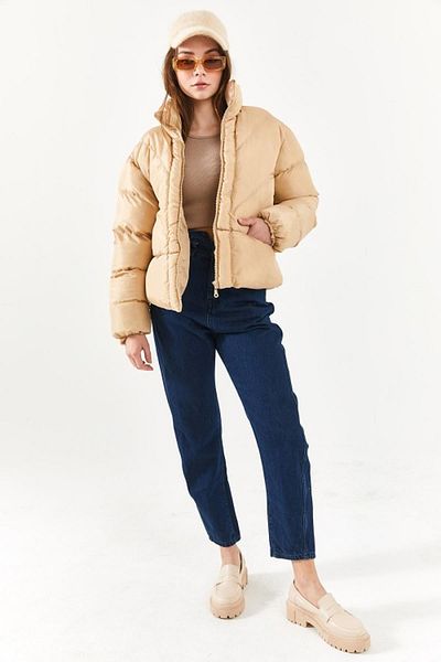 TENA Jachetă puf oversize pentru femei, bej, cu buzunar ascuns