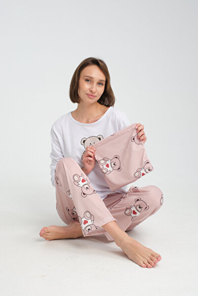 Rasabeauty طقم بيجامة قطن ممشط مطبوع بأكمام طويلة سوبر سوفت