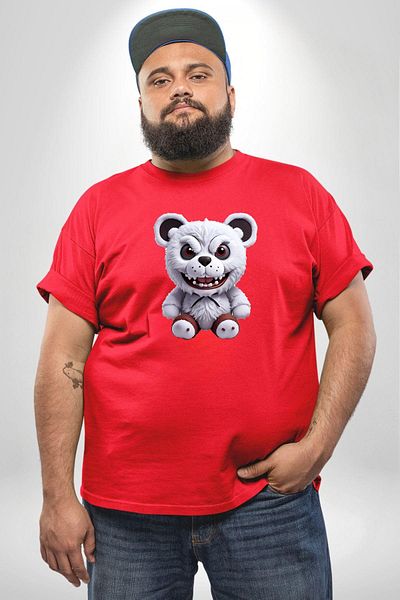 Angemiel تي شيرت أحمر للجنسين مقاس كبير من Freddy Scary Bear - مطبوع من الأمام