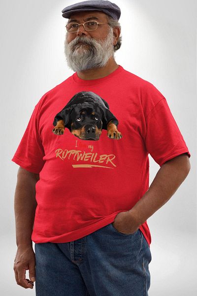 Angemiel تي شيرت Rottweiler Love Red مقاس كبير للرجال والنساء للجنسين أساسي مطبوع مسبقًا