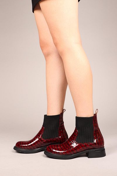 Birikon Oslo Sock Detailed Boots Claret Red