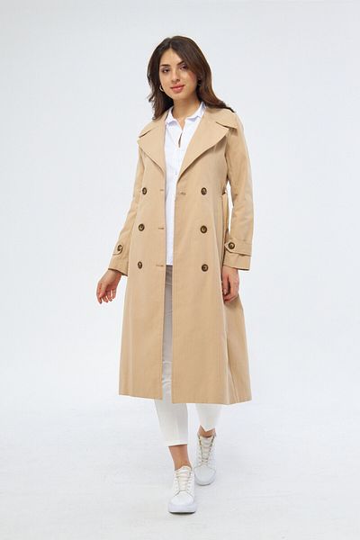 PASTELASTORE Extra Long Double Breasted Women's Trench Jacket - 100% Cotton 120cm 1121