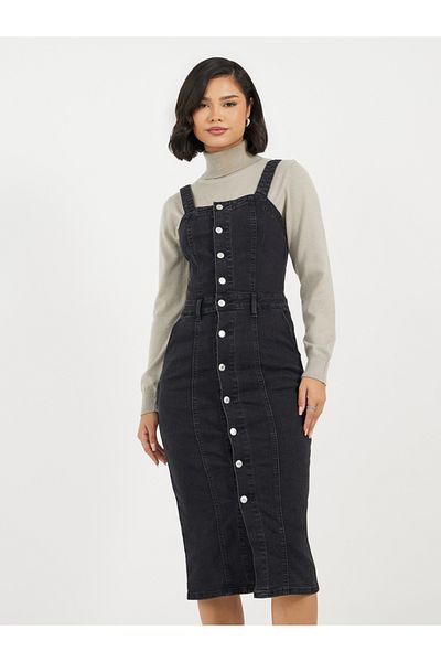 Styli Denim Strappy Bodycon Midi Dress