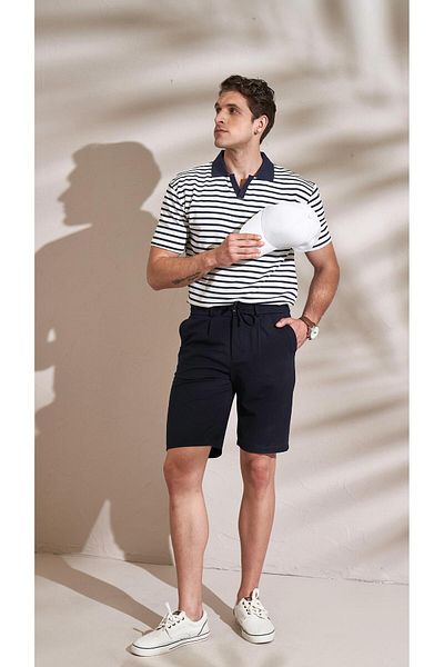 TENA Ανδρικό σορτς Navy Blue - Μισό ελαστικό, Μονή Πιέτα, Μοντέλο 7046