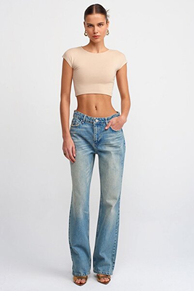 TENA Women's Stone (25608) Crew Neck Low Sleeve Full Lycra Ribbed Crop T-Shirt