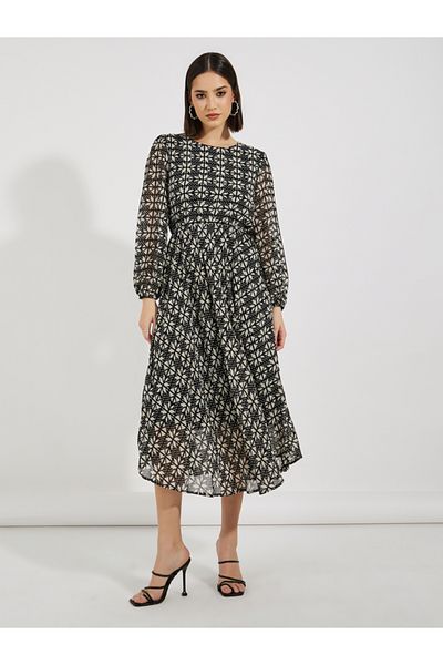 Styli Abstract Print A-Line Midi Dress