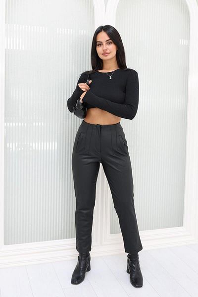 TENA Pantaloni de damă din piele cu detaliu iarbă neagră
