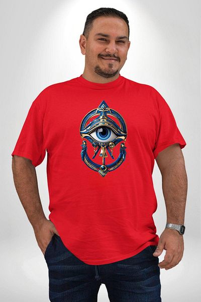 Angemiel تي شيرت Golden Eye Horos Ra Eye Red مقاس كبير للرجال والنساء للجنسين بطبعة أمامية أساسية