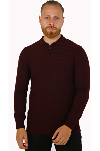DAKSEL Pulover pentru bărbați, cu fermoar, guler polo, cu mânecă lungă, roșu ...