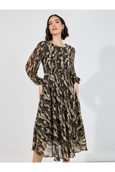Styli Animal Print A-Line Midi Dress