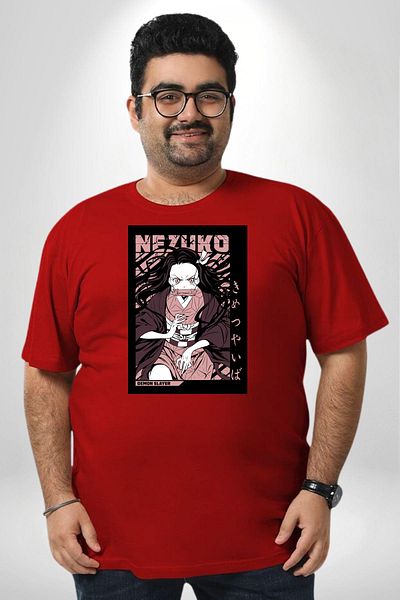 Angemiel تي شيرت Demon Slayer Nezuko أحمر للجنسين مقاس كبير - مطبوع من الأمام