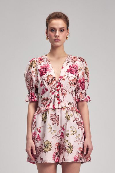 adL Flounced Waist Patterned Short Jumpsuit