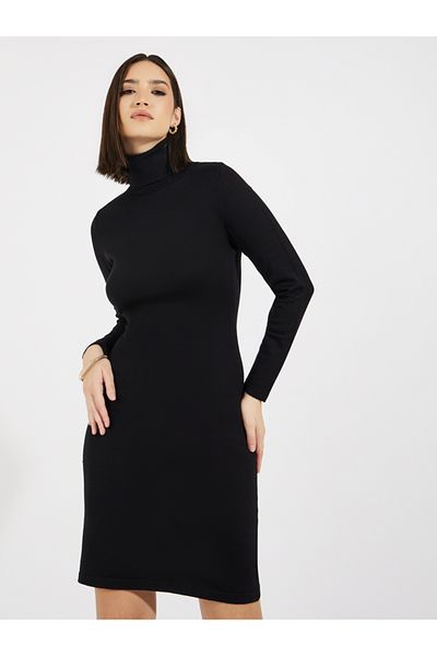 Styli Turtle Neck Knit Sweater Knee Length Dress