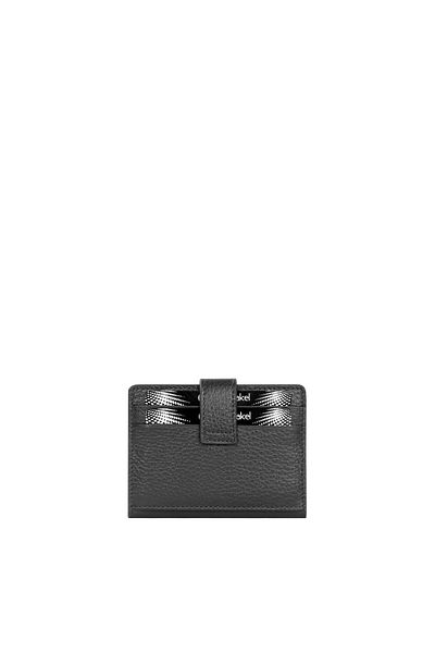 CENGİZ PAKEL Cengiz Pakel Women's Mini Genuine Leather Card Holder with Snap Detail - 2509 - Black