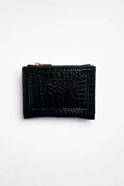 TENA Portofel de damă negru cu crocodil cu suport pentru carduri pe spate