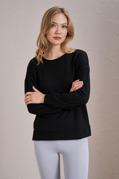 TENA Hanorac de bază pentru femei, negru, din țesătură modal, cu decolteu și cu fantă laterală