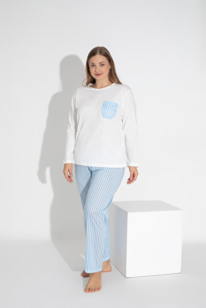 ModaLeaf Set pijama în dungi albastre cu mânecă lungă 112