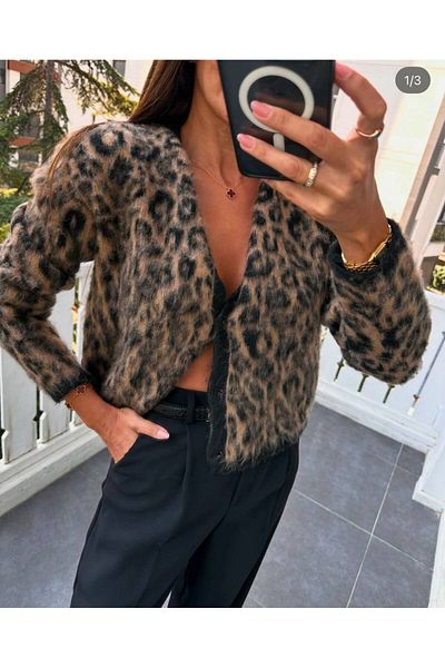 Bolesa Suadiye Cardigan din tricotaje cu model leopard