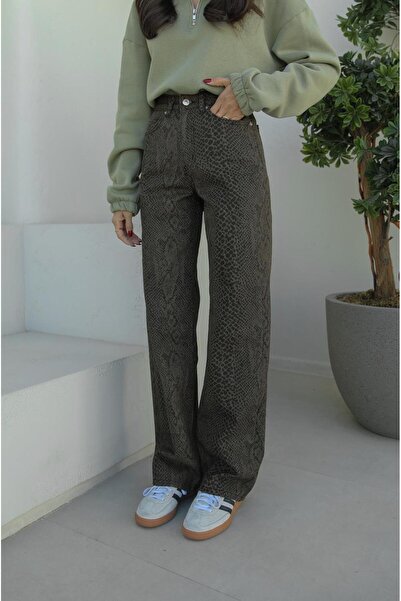 Havoş Khaki Snake Patterned Jeans