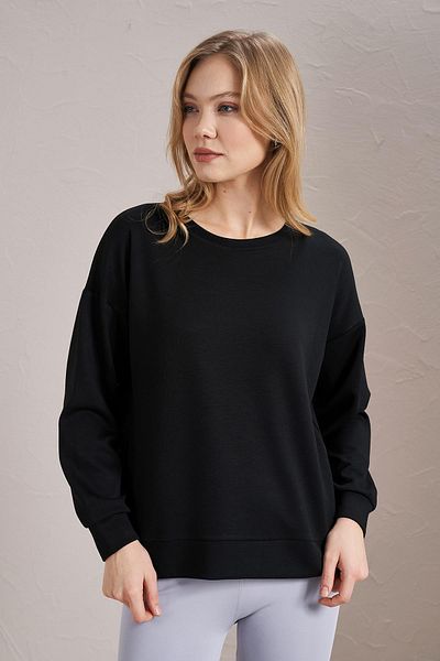 TENA Hanorac de bază pentru femei, negru, din țesătură modal, cu decolteu și cu fantă laterală