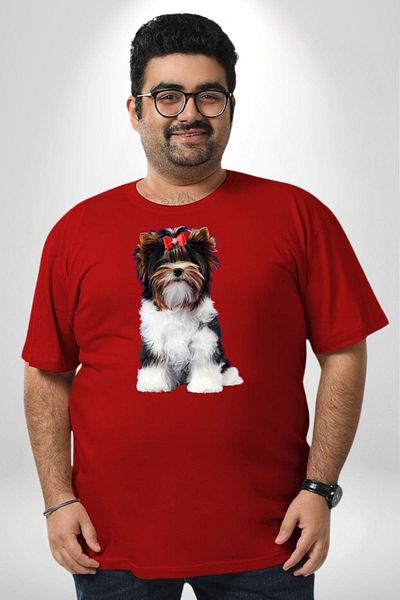 Angemiel تي شيرت Biewer Yorshire Terrier أحمر مقاس كبير للرجال والنساء للجنسين أساسي مطبوع من الأمام