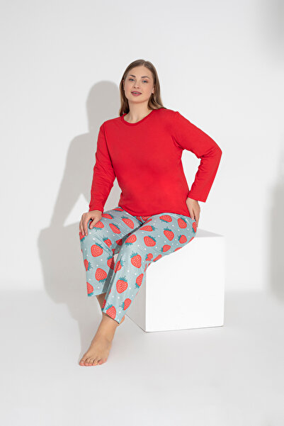 ModaLeaf Red Color Long Sleeve Strawberry Print Pajamas Set 110