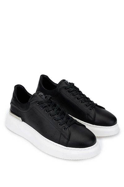 Tamer Tanca Men's Genuine Leather Black/White Sneakers & Sports Shoes