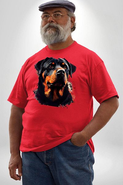 Angemiel تي شيرت Rottweiler منقوش باللون الأحمر مقاس كبير للجنسين - مطبوع من الأمام