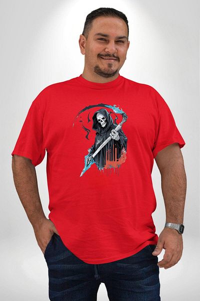 Angemiel تي شيرت Grim Reaper God of Death - أحمر، مقاس كبير، للرجال والنساء للجنسين