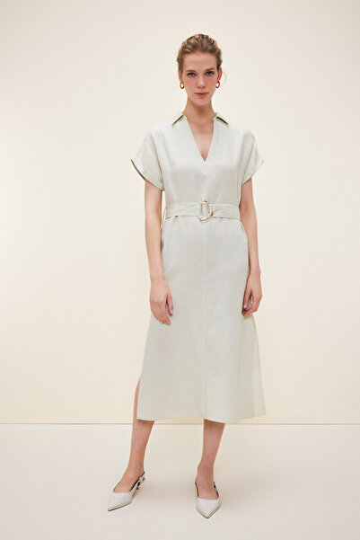 Love My Body Çizgili Kemerli Elbise