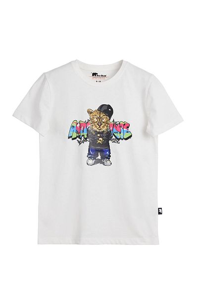 Bad Bear Youze White Printed Kids T-Shirt