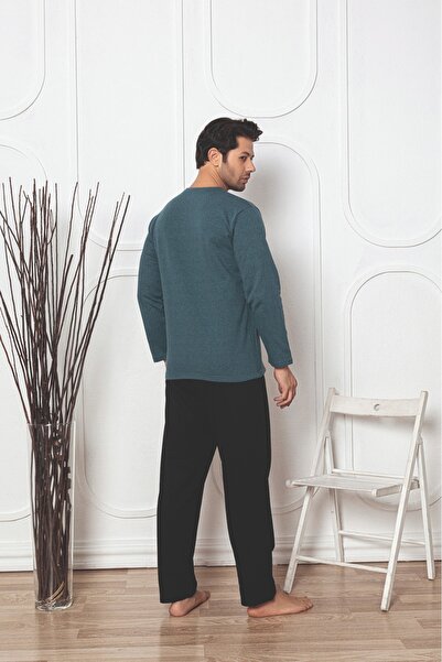 CALİA Men's Long Sleeve Pajama Set 2 Thread Raster Winter New Season