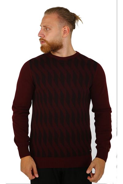 DAKSEL Brg Claret Red Color Patterned Men's Basic Knitwear-Sweater