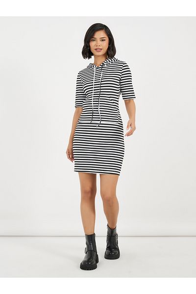 ARIA ROMANCE By Styli Striped Hooded T-Shirt Mini Dress