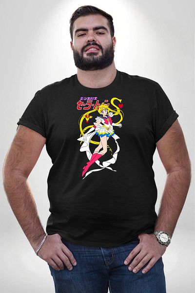 Angemiel تي شيرت Sailor Moon Anime - Usagi Tsukino أسود مقاس كبير للجنسين