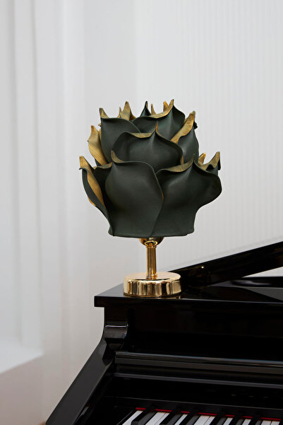 Maison Avf Yeşil Gold Detaylı Eva Gül Tasarım Kablosuz Masa Lambası - Alt Par...