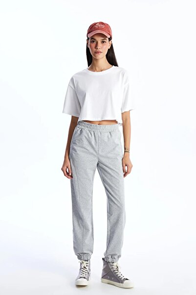 TENA Women's White Crew Neck Oversize Single Jersey Basic Crop T-Shirt