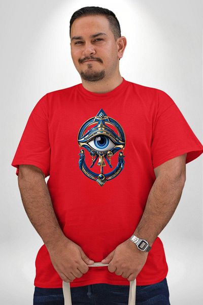Angemiel تي شيرت Golden Eye Horos Ra Eye Red مقاس كبير للرجال والنساء للجنسين بطبعة أمامية أساسية