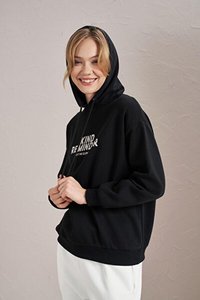 TENA Hanorac negru pentru femei Kind Reminder cu imprimeu cu trei fire