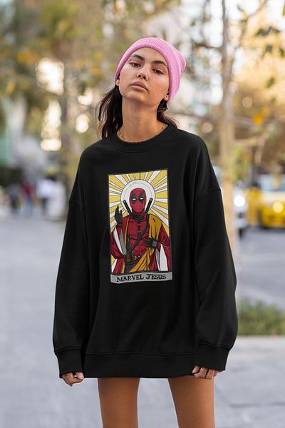 SEVBANO Marvel Jesus Printed Unisex Oversize Deadpool Sweatshirt