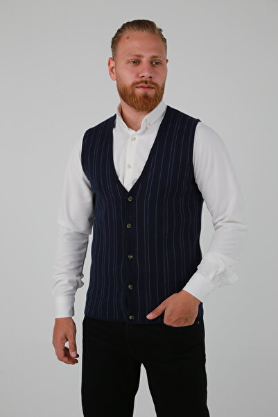 DAKSEL Brg Navy Blue Men's Buttoned Sports-Classic Knitwear Vest