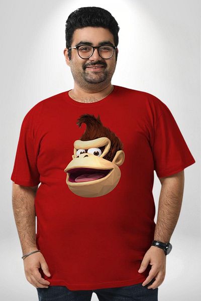 Angemiel تي شيرت Red Monkey Kingdom مقاس كبير للرجال والنساء للجنسين - موديل أساسي مطبوع مسبقًا