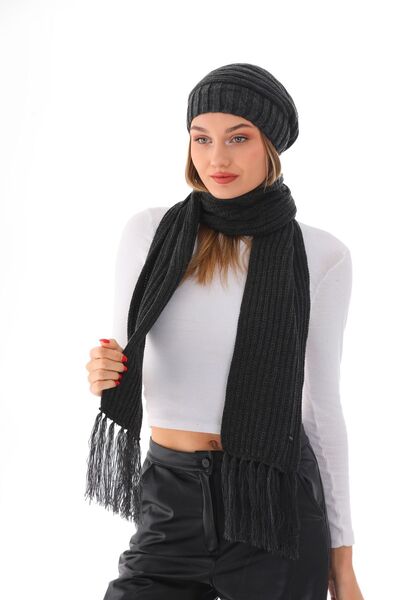 Ritagarcia Жіноча шапка з нитками, антрацитова, в'язана, комплект з шарфом