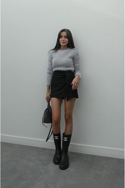 Havoş Fusta mini detaliată cu centură laterală neagră
