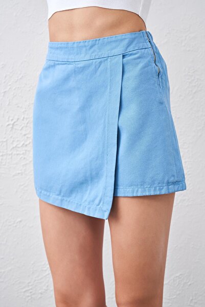 TENA Kadın Mavi Yanı Fermuarlı Şort Etek