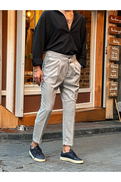 MFU collection Чоловічі штани з подвійними штанинами, з підвернутими краями, з пряжкою та ременем, з тканини бойфренд