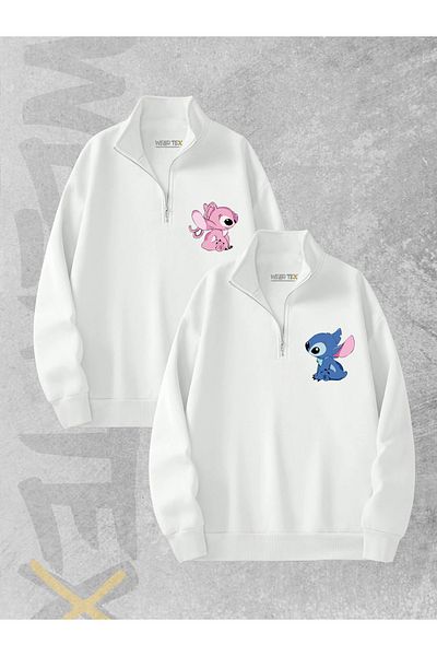 WEARTEX 2-Piece Half Zipper Stitch and Angel Printed Lover Couple Sweatshirt